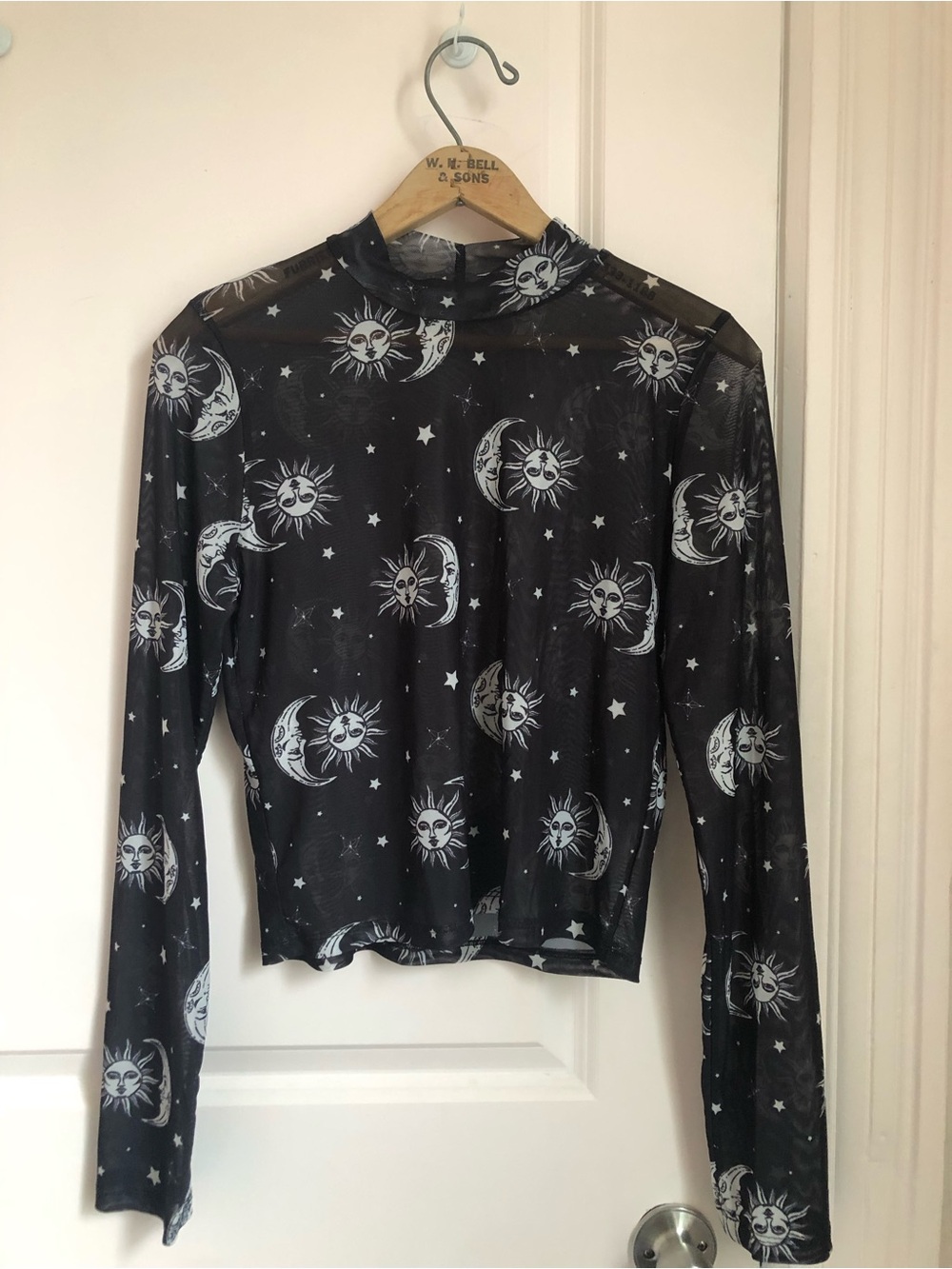 Streetwear Society Black Sheer Sun & Moon Mesh Long Sleeve Top